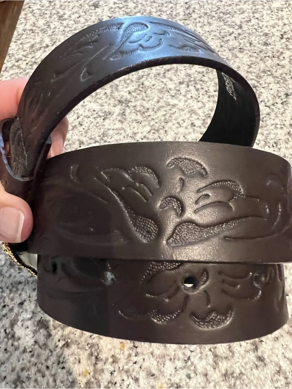 Women’s Longhorn Brown Tooled Bonded Leather Belt with Ornate Silver/Gold Buckle